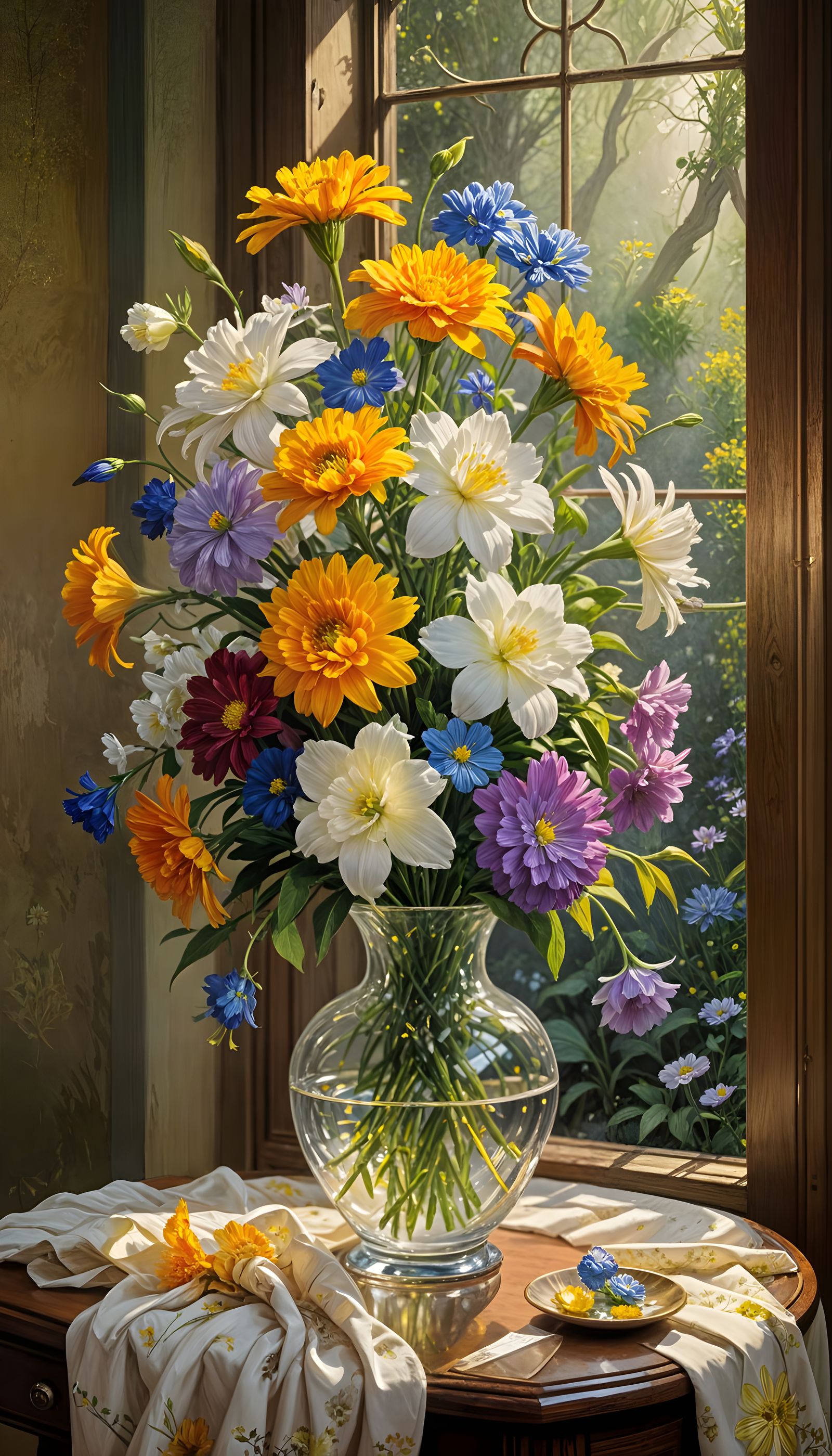Vibrant Glass Florals in Oil Painting Style