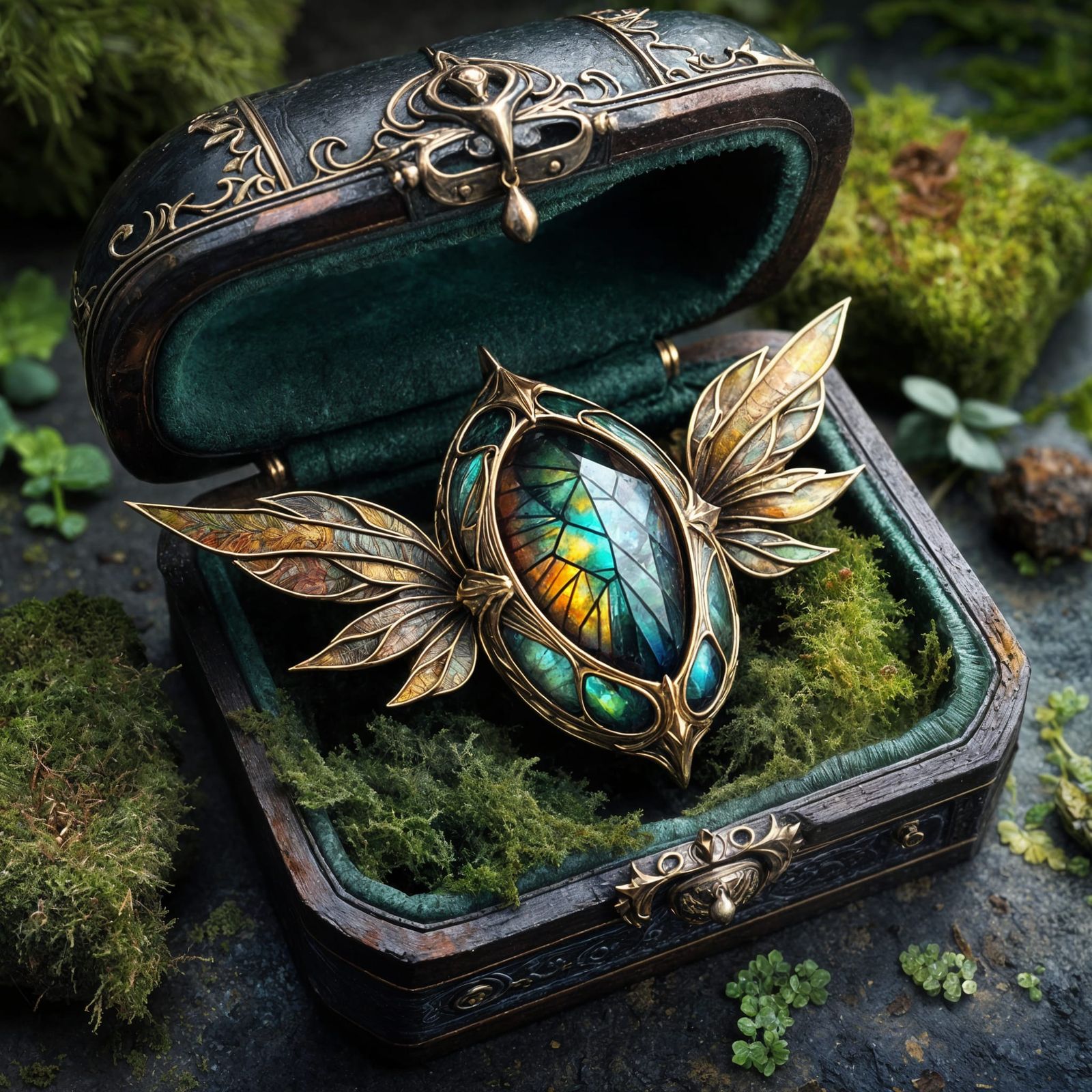 Medieval Gemstone Pendant in a Quaint, Moss-Lined Coffret