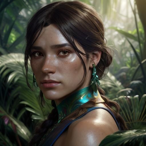 Lush Jungle Party Portrait in Digital Art Style