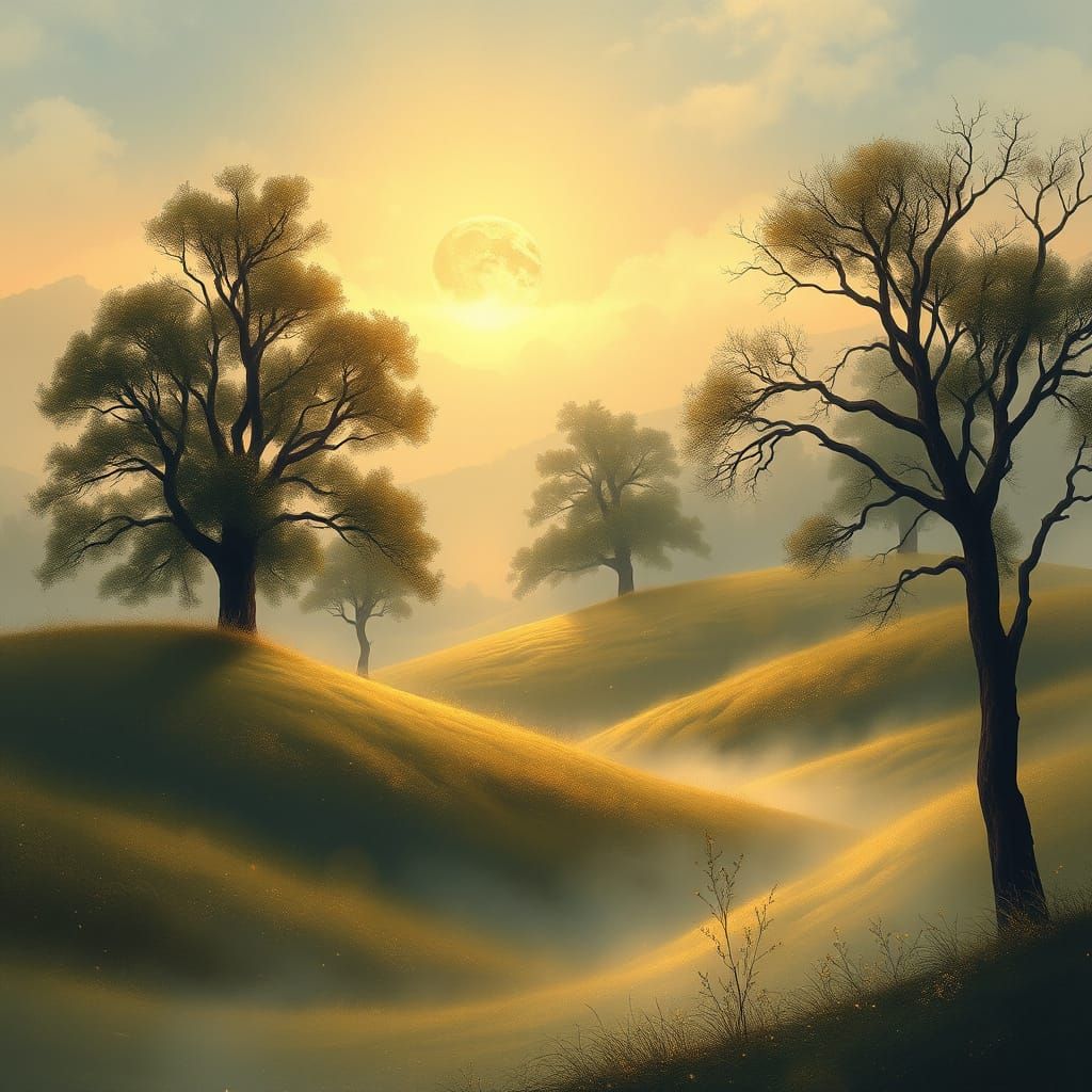 Whimsical Golden Haven with Ethereal Landscapes