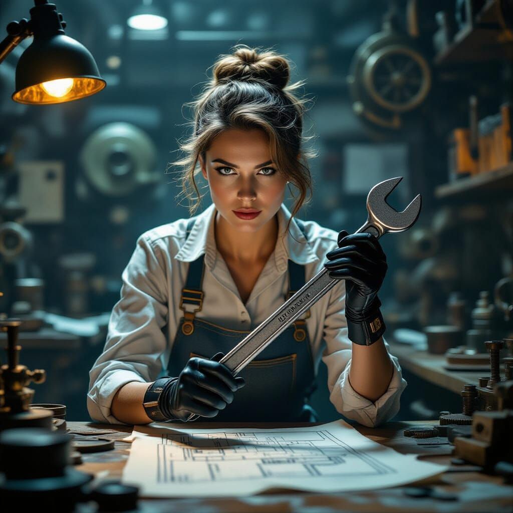 Dieselpunk Inventor Works in Gritty Workshop