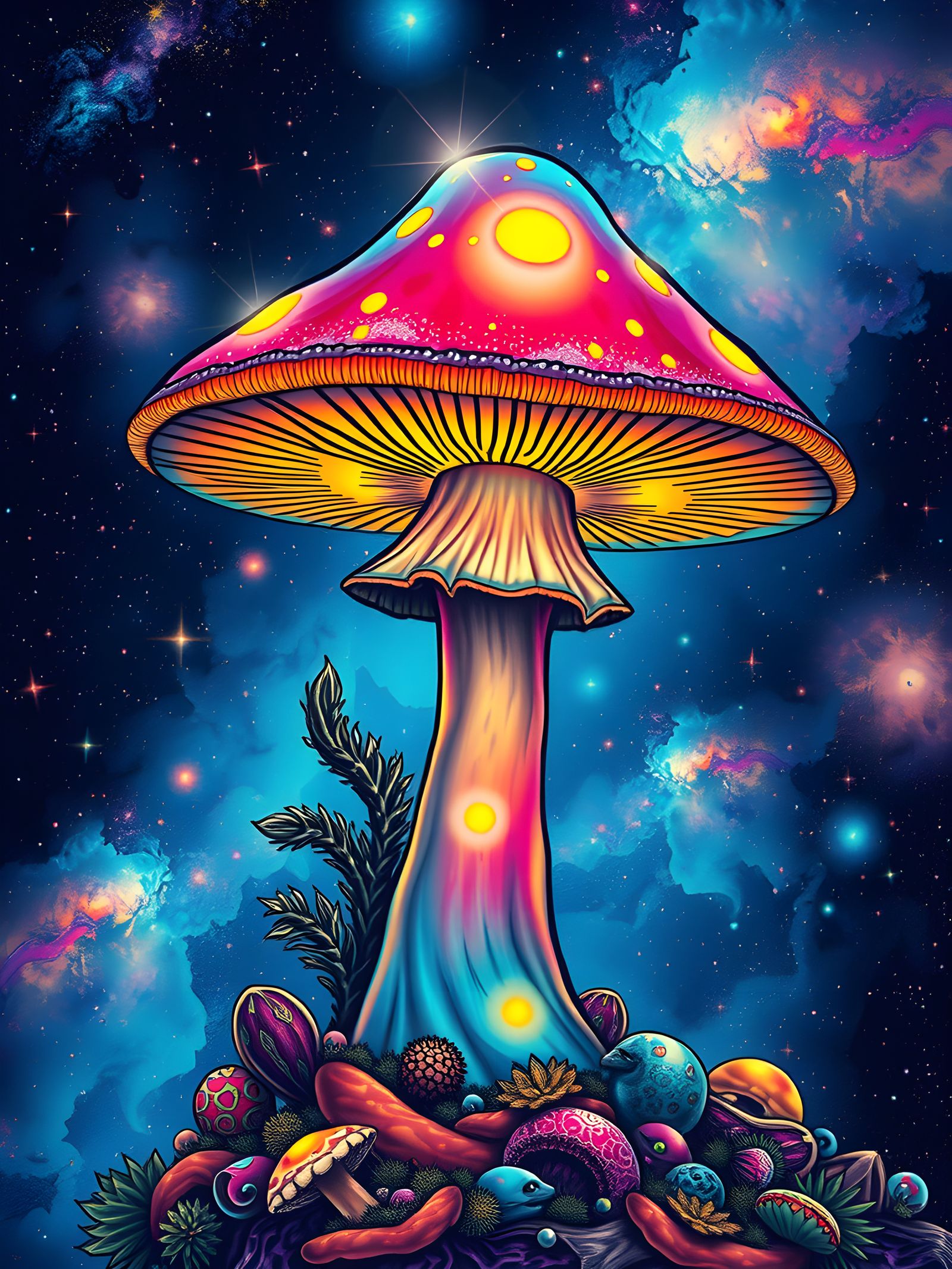 Cosmic Mushroom Graphic for T-Shirt Design