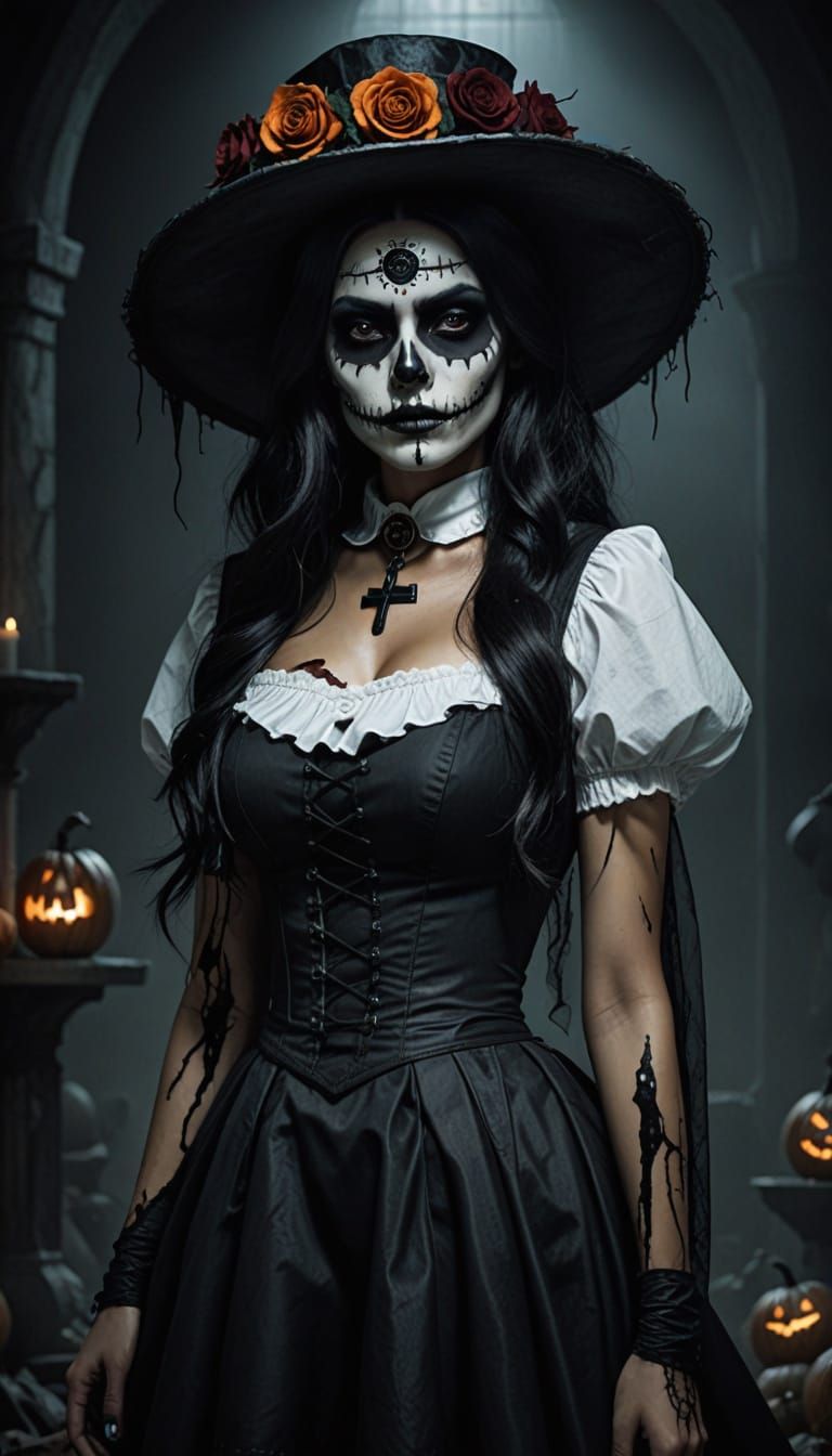 Gothic Horror Catrina in Dead Nurse Costume