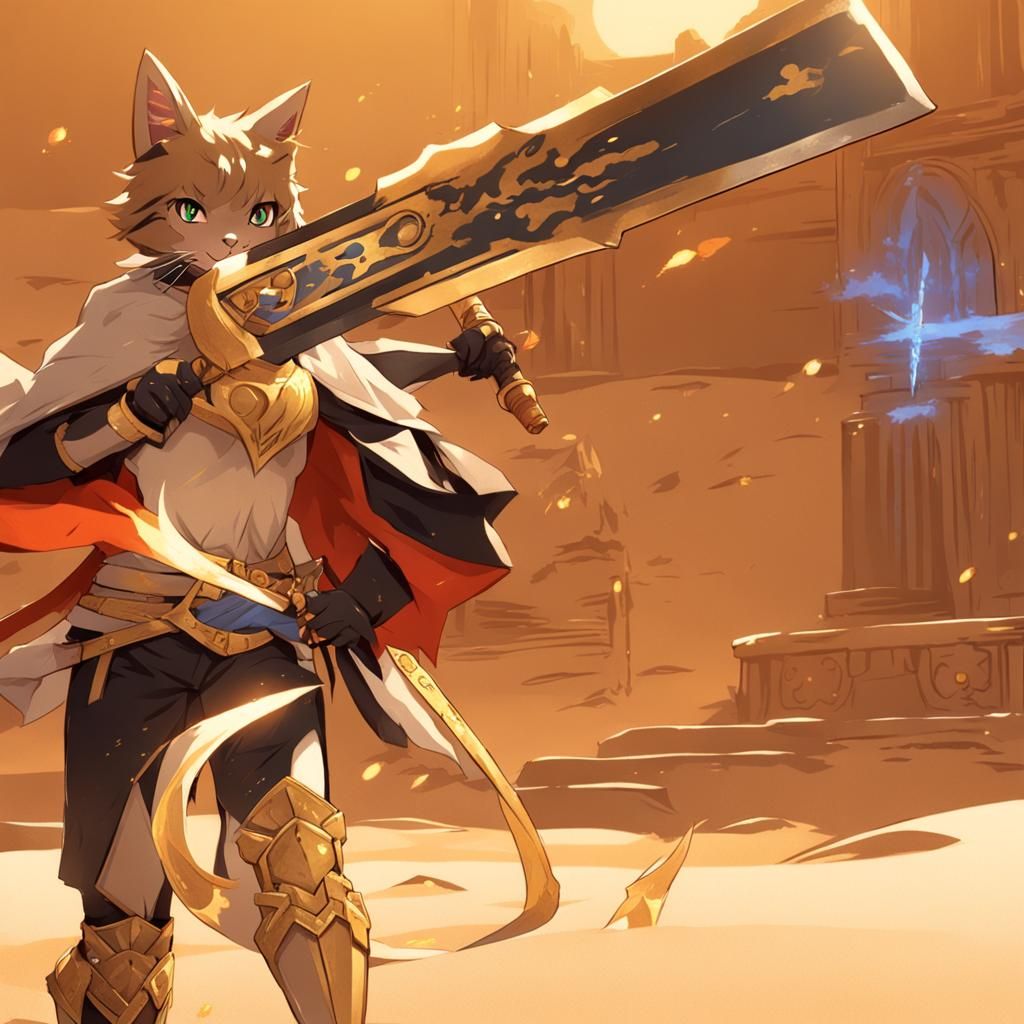 Anime Girl with Greatsword on Golden Sand