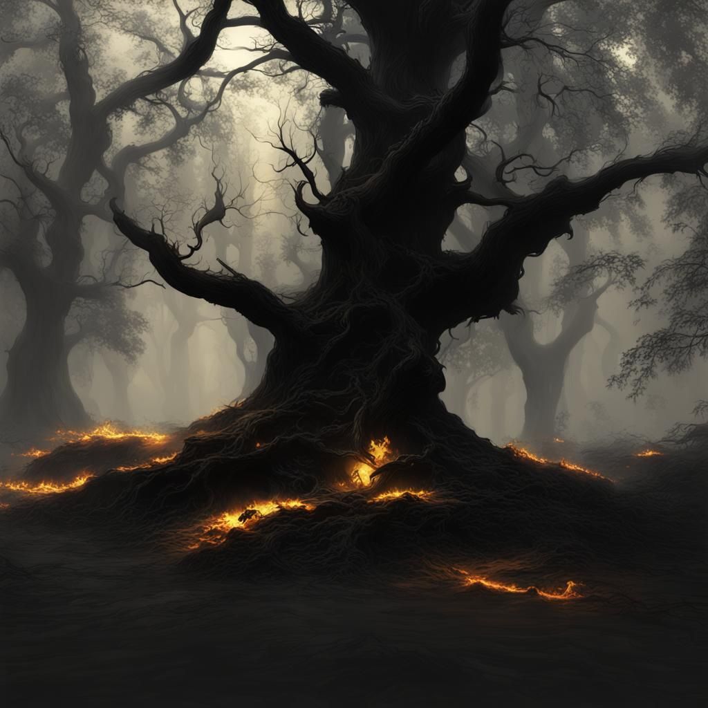 Magical Glowing Ancient Forest in Goya Style