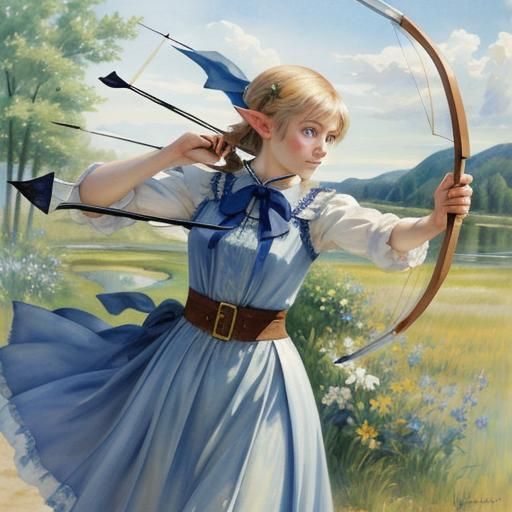 Elf Archer in Watercolor Impressionism