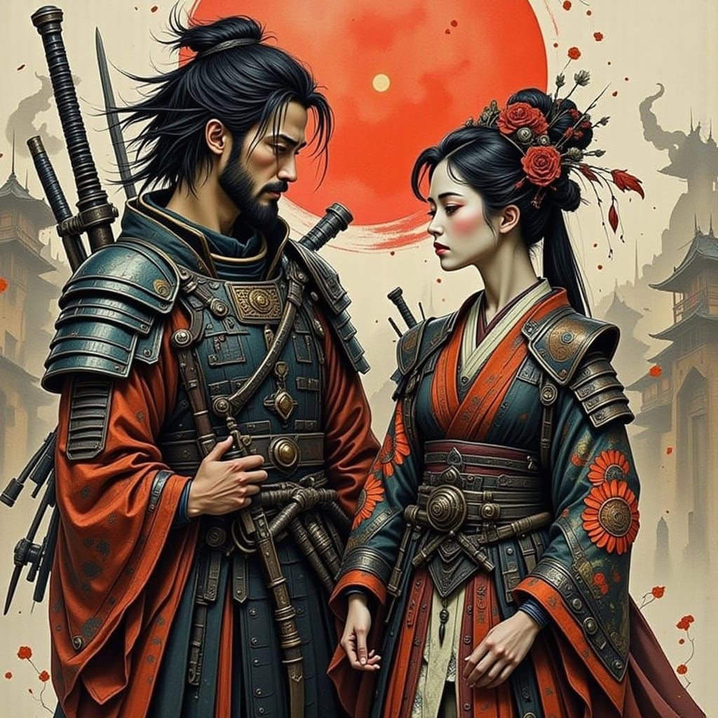 Sci-Fi Geisha and Samurai Warriors in Epic Battle