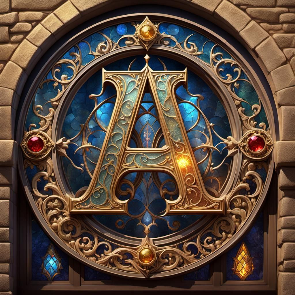 Gothic Filigree Letter A in Stained Glass Art