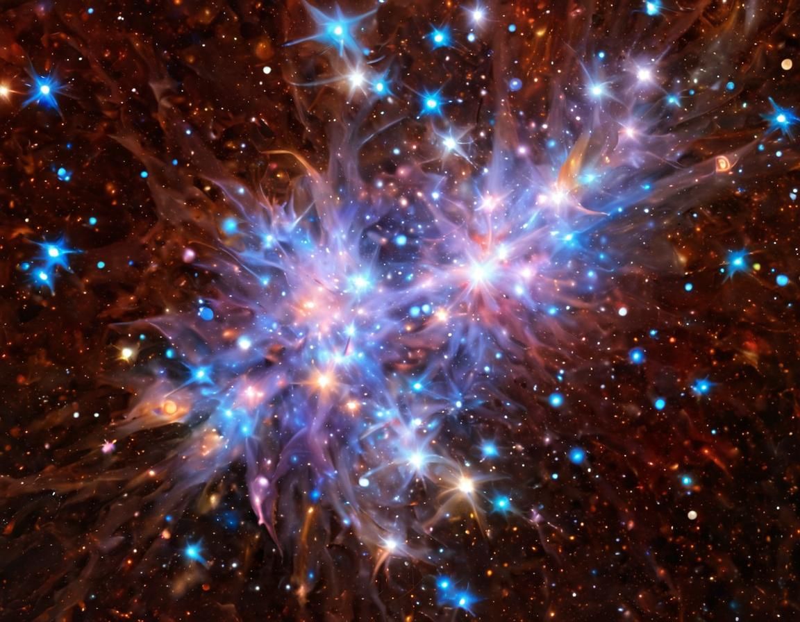 Iridescent Star Cluster in Impasto Oil Style