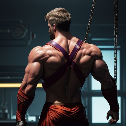 Bound Superhero Struggles in Laboratory