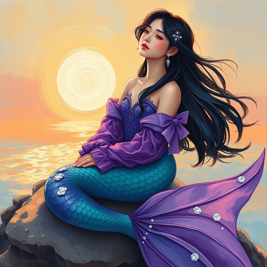 Korean Mermaid in Neo-Impressionist Expressionism Style