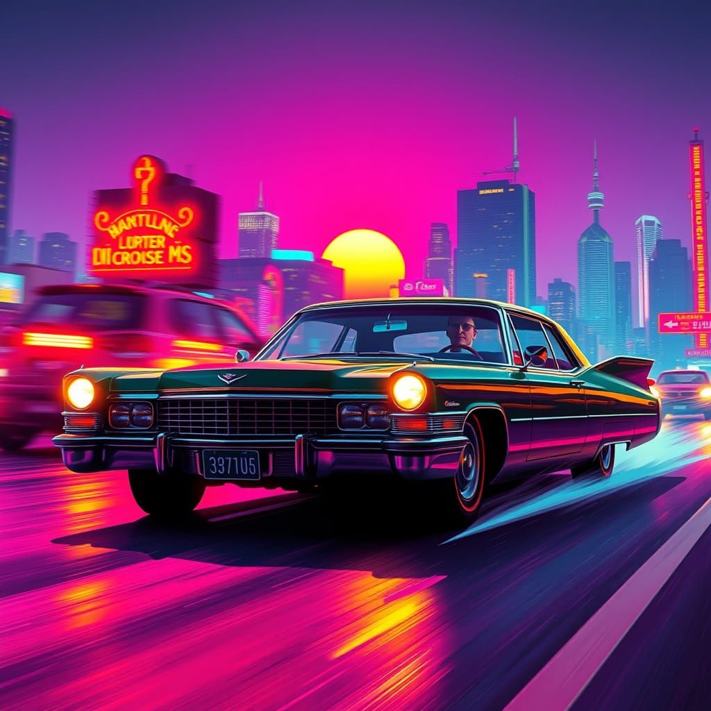 Neon City Chase in Retro-Futuristic Style