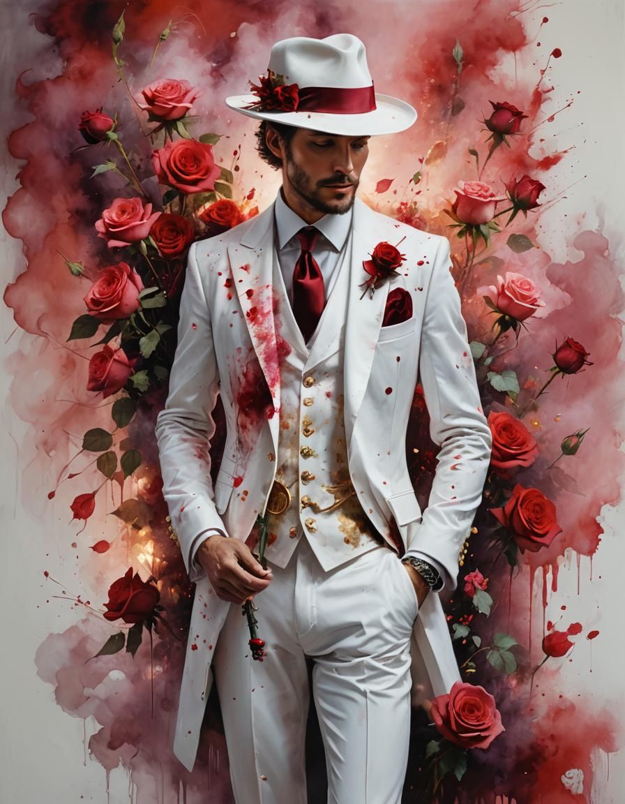 Gentleman in White Suit with Roses