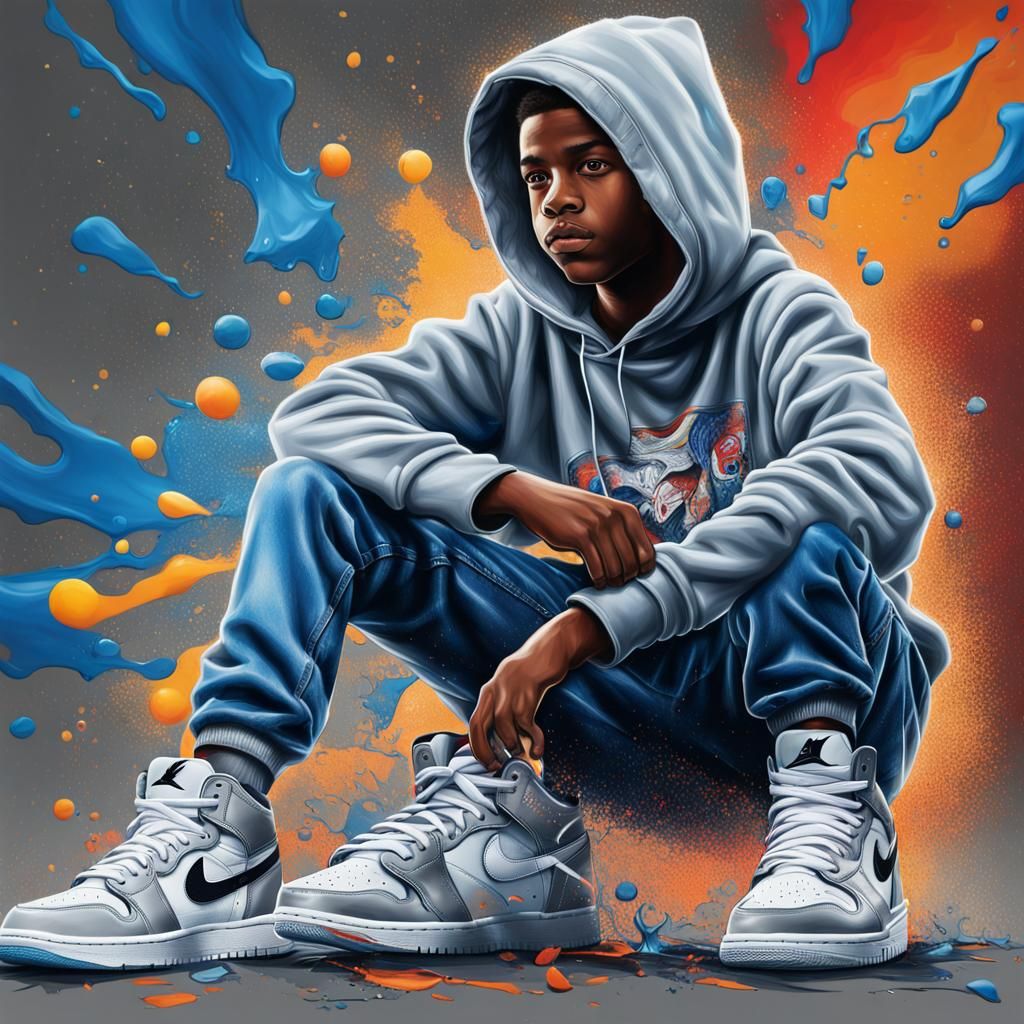 Boy in Hoodie and Jordans: Hyperrealistic Portrait