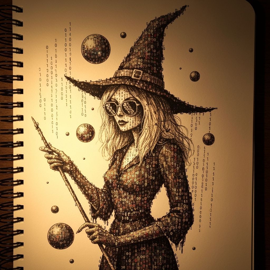 Sci-Fi Witch of Code in Surreal Golden Glow