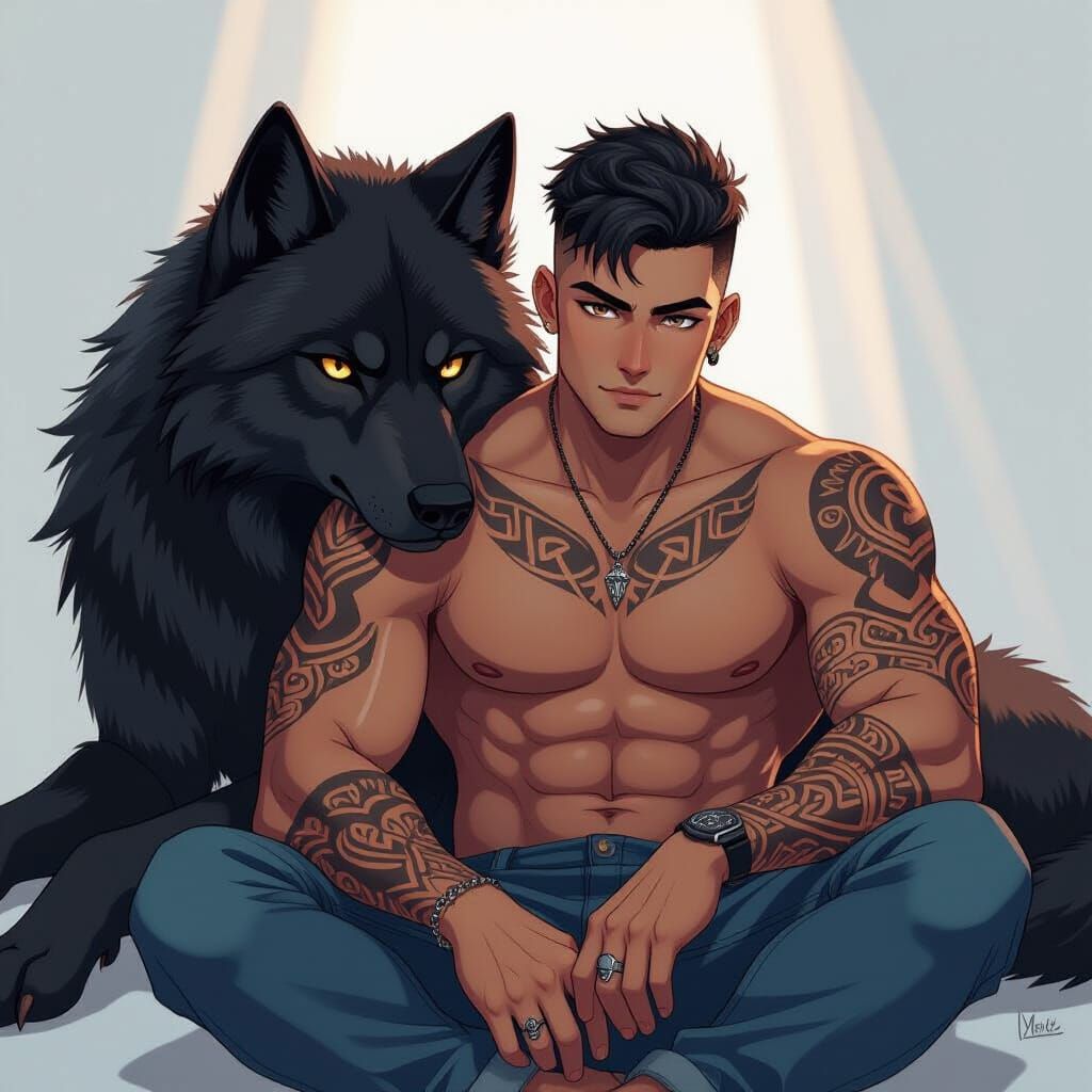 Man and Wolf in Anime Style