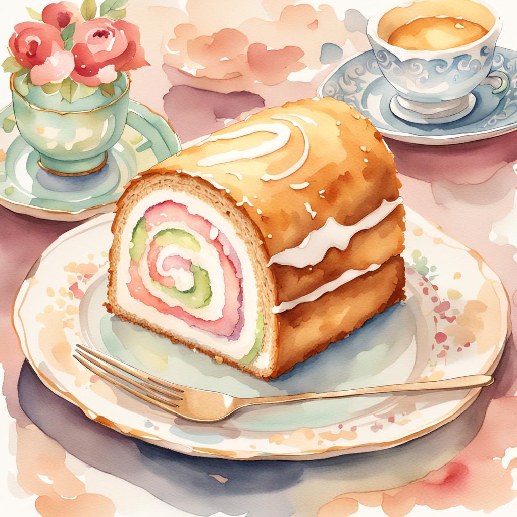 Coconut Swiss Roll Watercolor Illustration