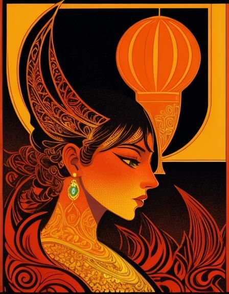 Glowing Orange Fruit in Art Nouveau Style