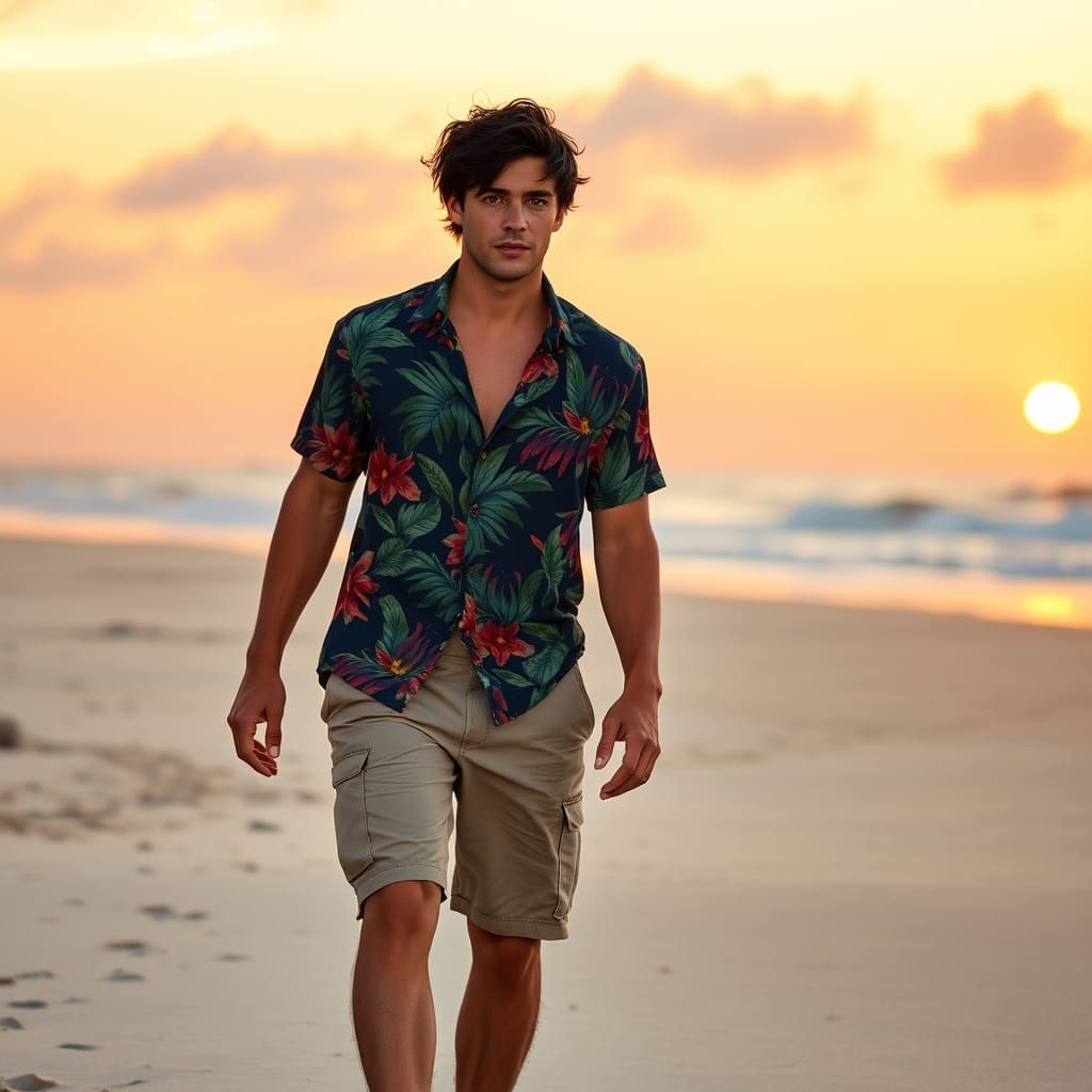 Gentle Hero Walks Beside Percy Jackson on a Serene Montauk S...