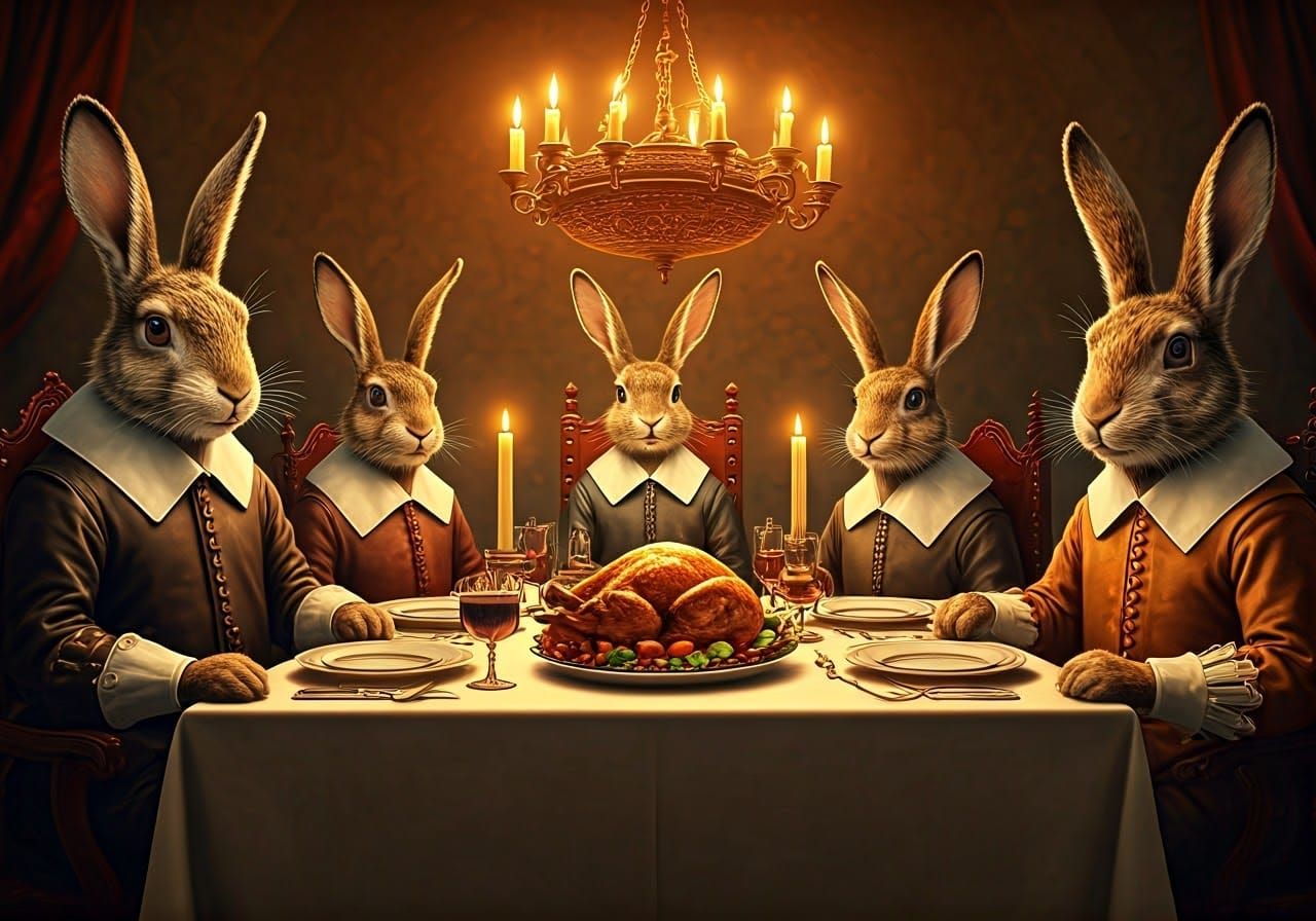 Rabbits Recreate Thanksgiving in Dutch Master Style