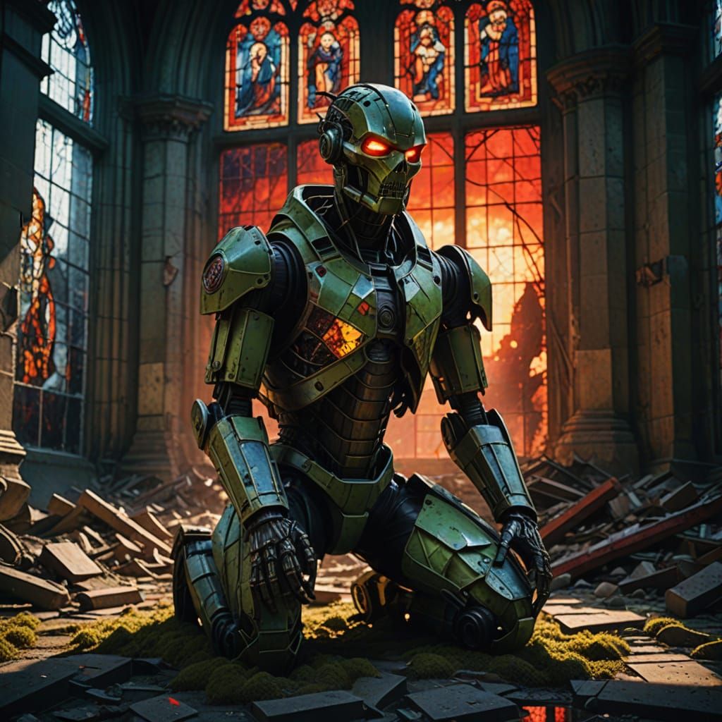 Android Sentinel in Nuclear Cathedral: Digital Painting