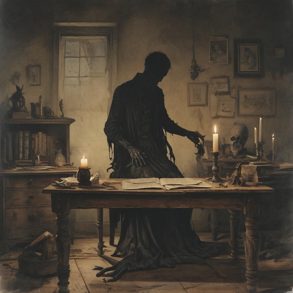 Mysterious Figure with Tentacle Shadow in Watercolor Style