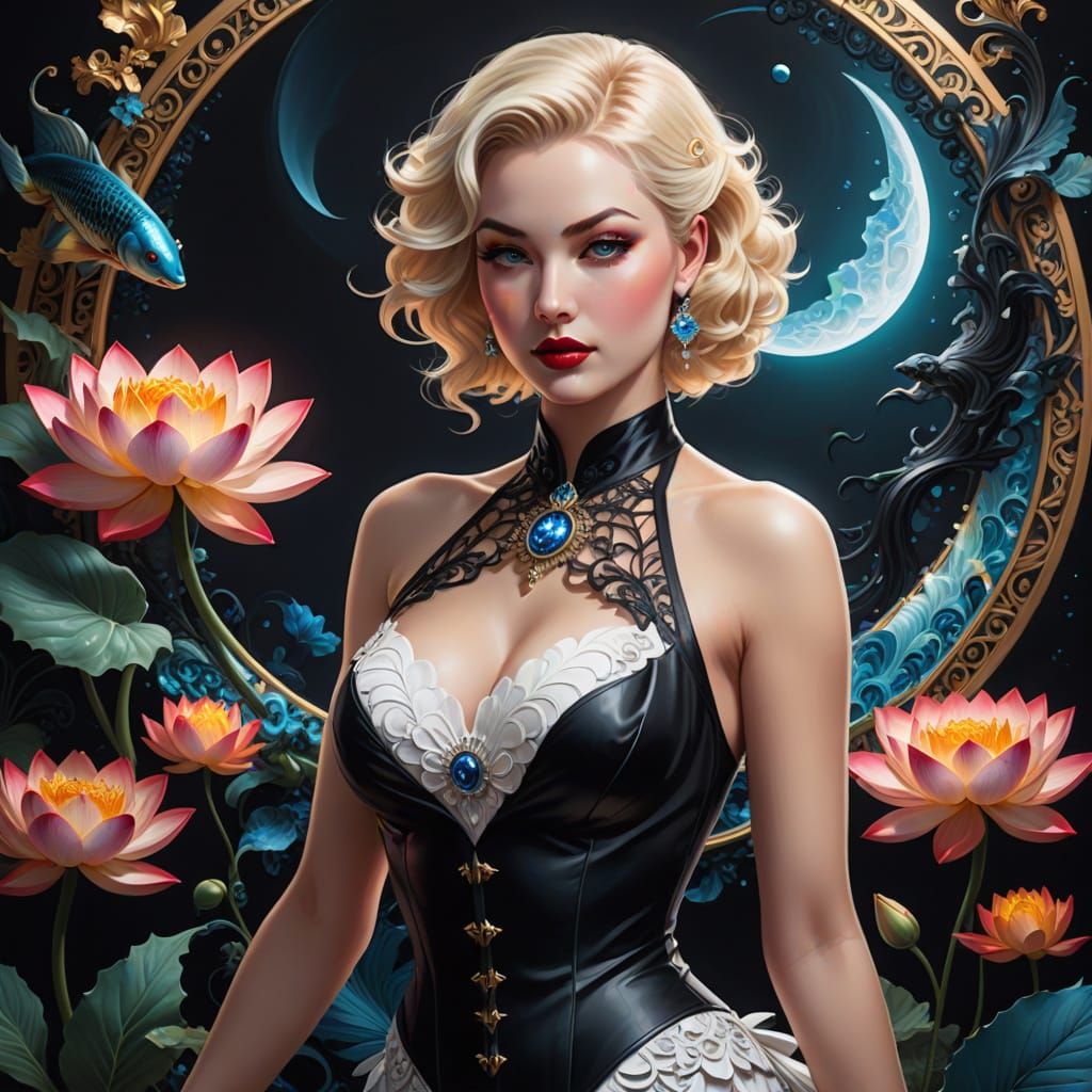 1950s Pin-Up Woman in Fractal Bodysuit