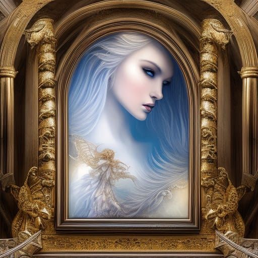 Angelic Portrait with White Wings in Fantasy Style