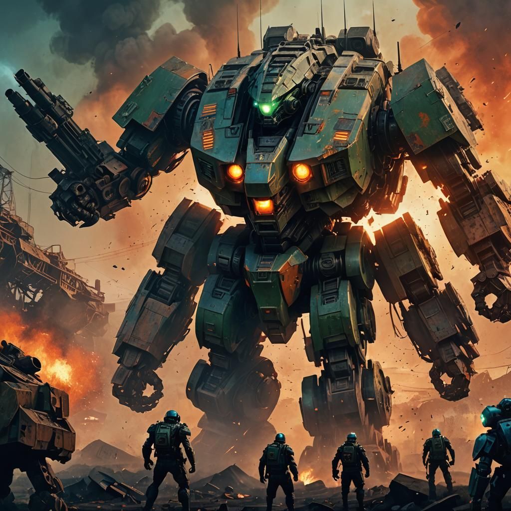 Epic Mech Warfare: Tank vs Robot in Apocalyptic Sunset