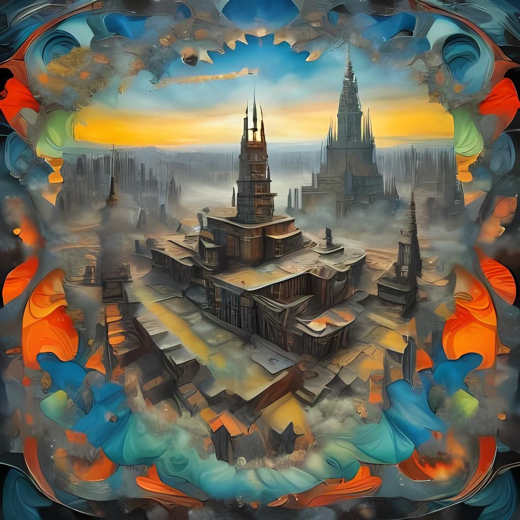 Fractal Marbling: A Magical Neosurrealist Cityscape