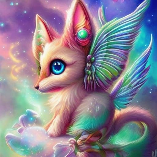 Chibi Fox with Butterfly Wings in Digital Art Style