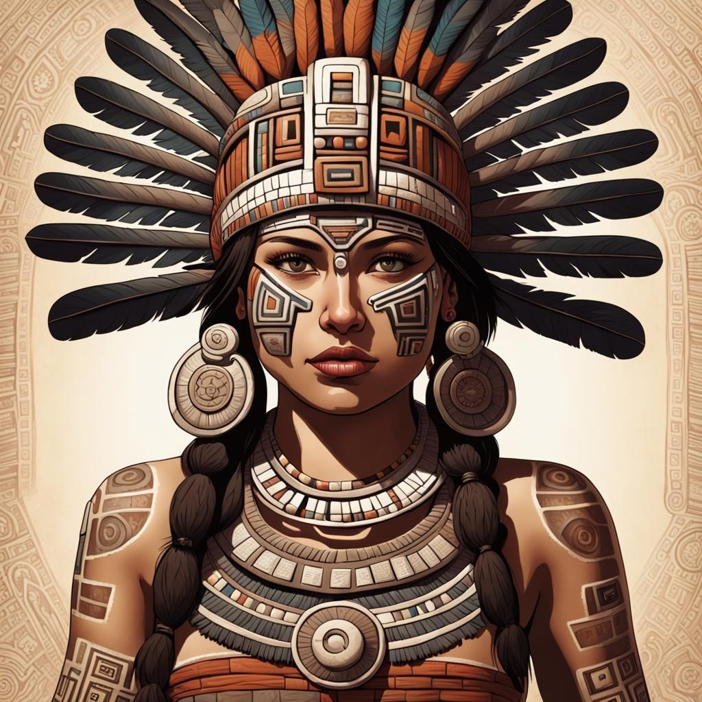 Aztec Woman in Information Age: Detailed AI Art