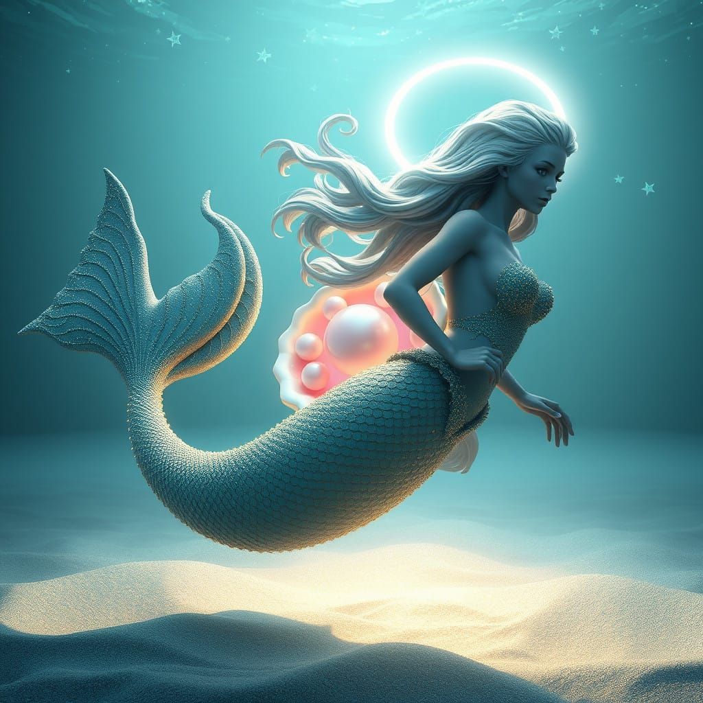 Siren with Golden Locks and Pearl Treasure