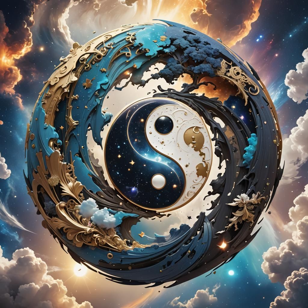 Earth and Sky Yin Yang in 3D Anime Style