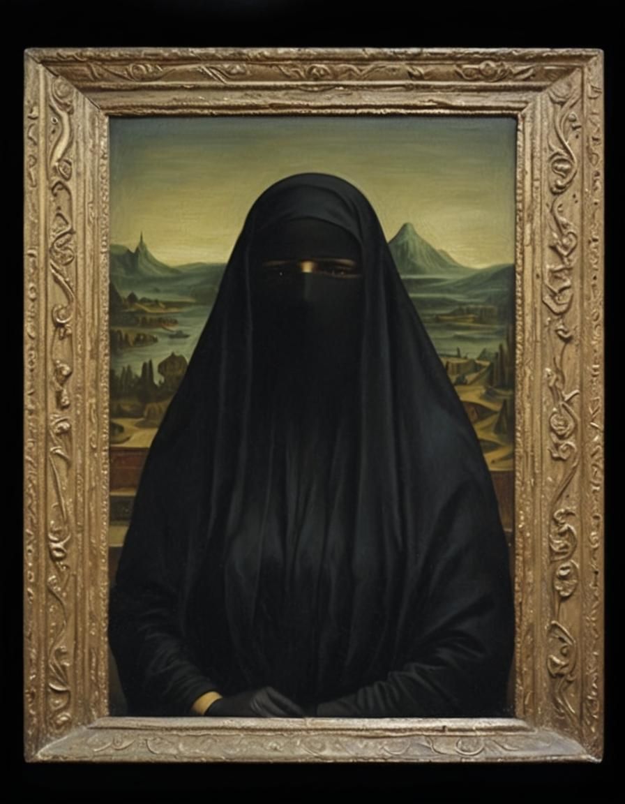 Eerie Mona Lisa in Hijab and Niqab: A Surrealist Masterpiece