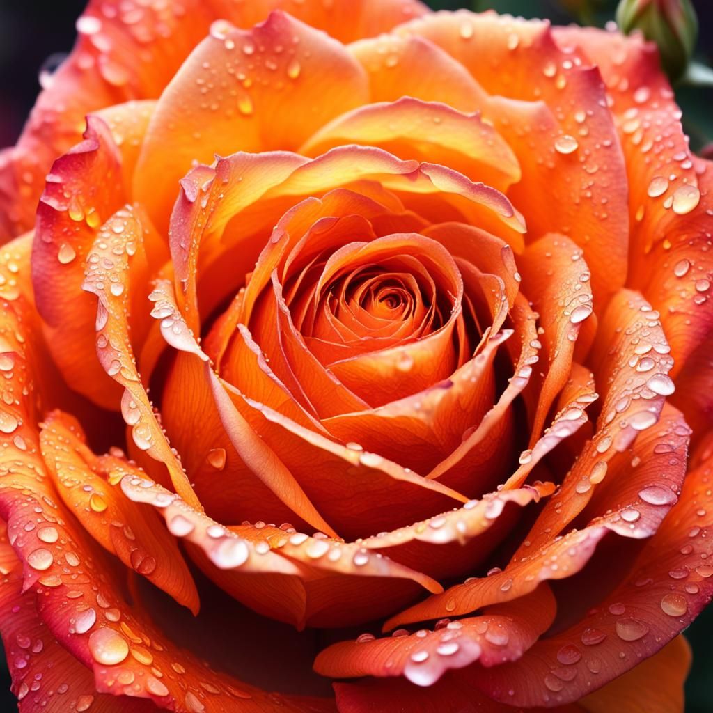 Tiny Phoenix Emerging from Orange Rose in Vibrant Light