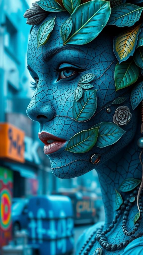 Aqua Mosaic Woman: Hyperrealistic Fantasy Portrait