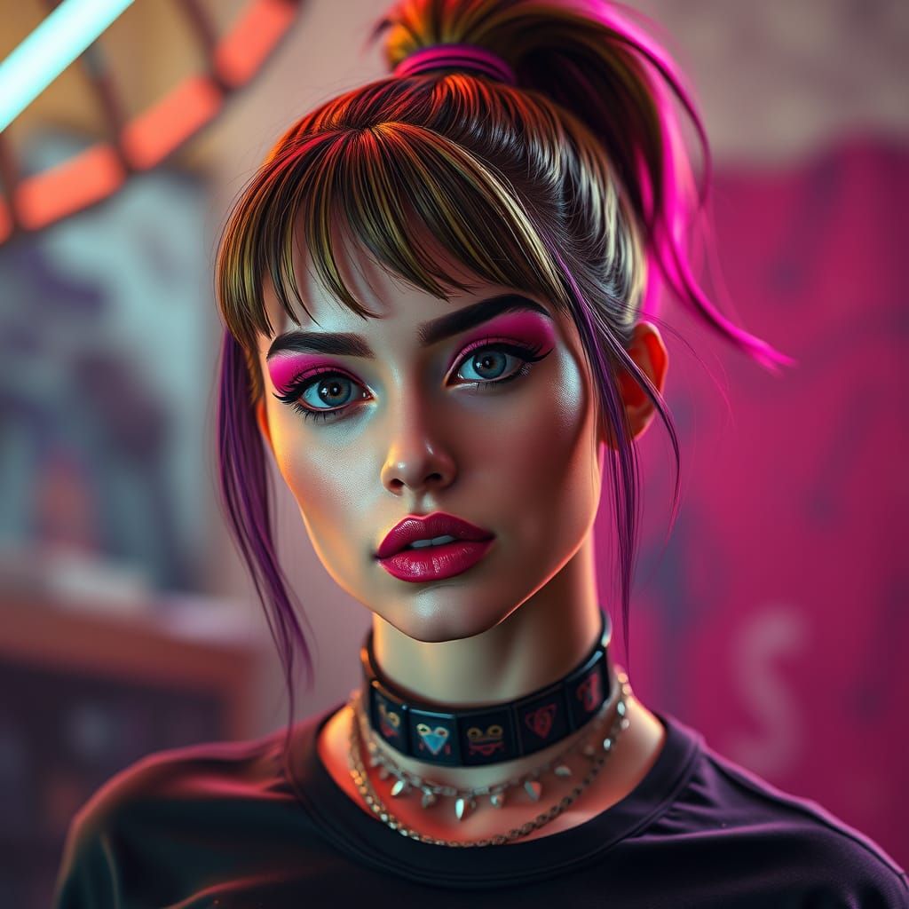 Bold 90s Fashion Portrait in Neon Dreamlike Aesthetic