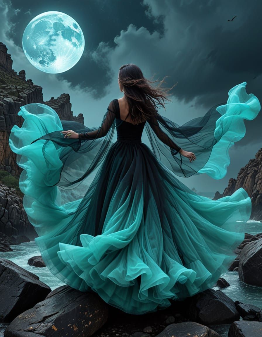 Ethereal Tulle Lady in Translucent Storm