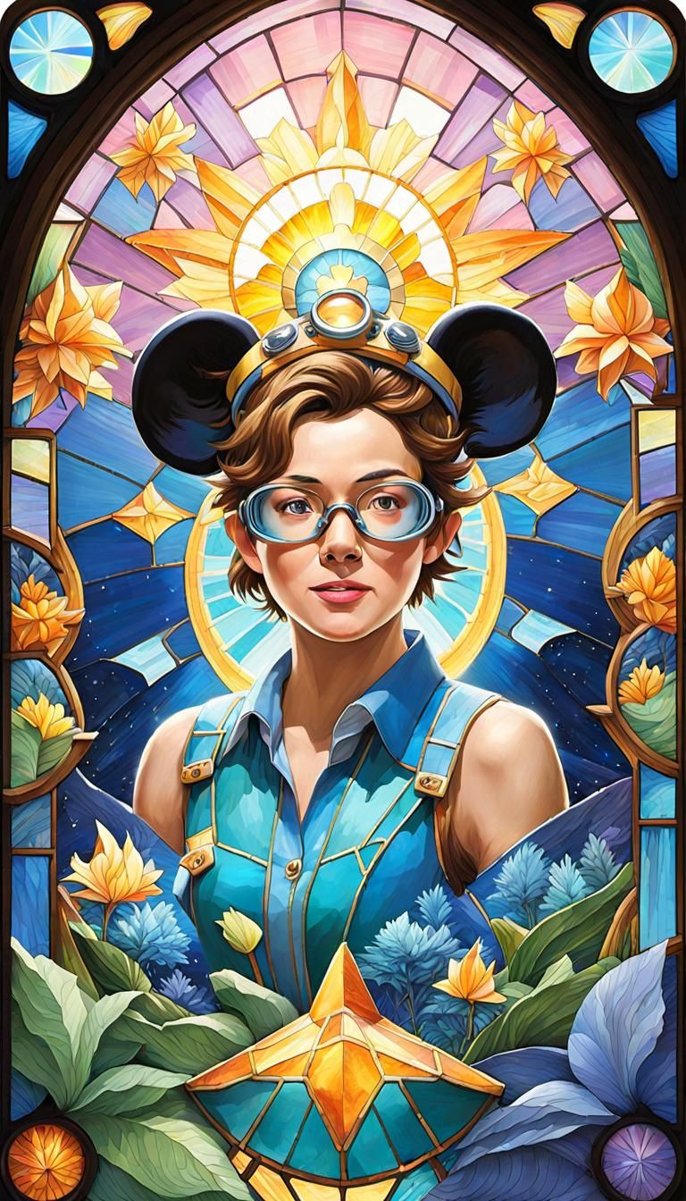 Stained Glass Portrait with Mickey Mouse Ears