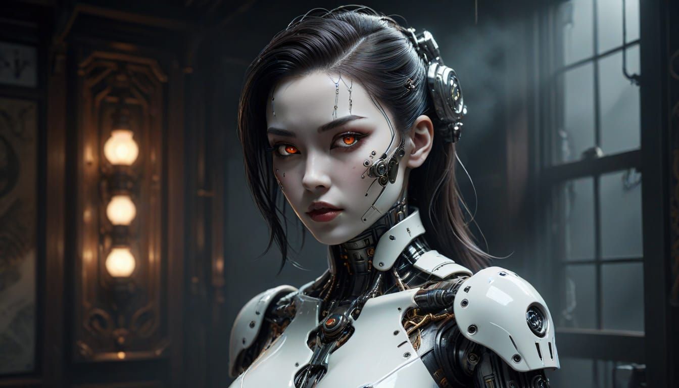 Cyberpunk Gynoid Posed in Pinup Style