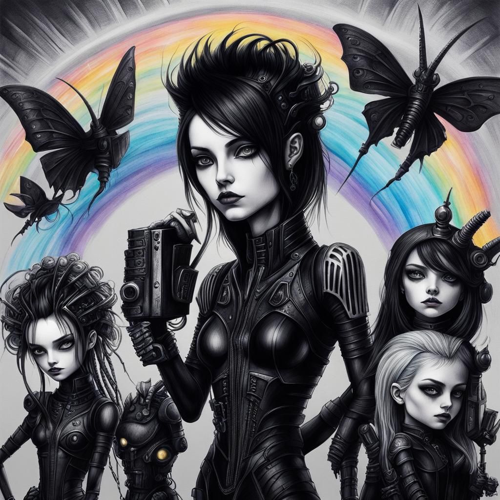 Gothic Cyberpunk Woman in Hyperrealistic Rayograph Style