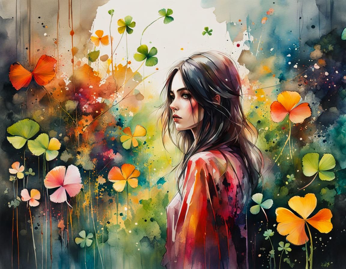 Lucky Four-Leaf Clover in Watercolor Art Style