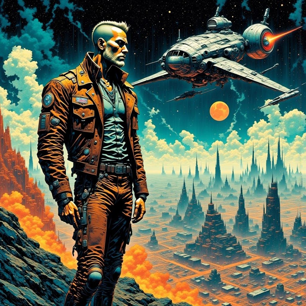 Cyberpunk Spaceman Defies Gravity