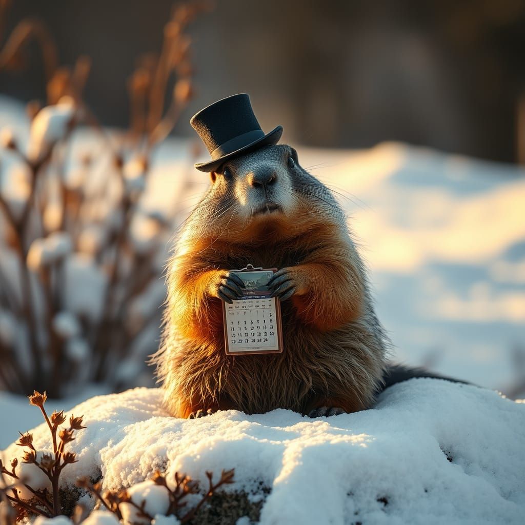 A Realistic Photo of a Groundhog on Groundhog Day