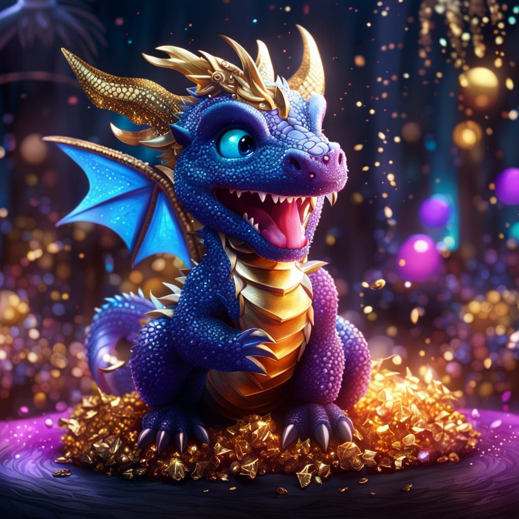 Chibi Dragon at Glitter Party: Digital Art