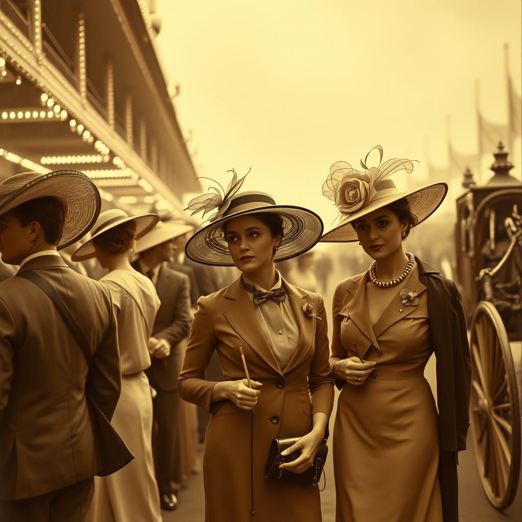 Elegant High Society at the Kentucky Derby in Sepia Tone
