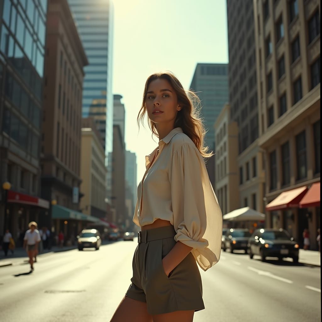 Urban Professional Woman in Cityscape, Cinematic Lighting