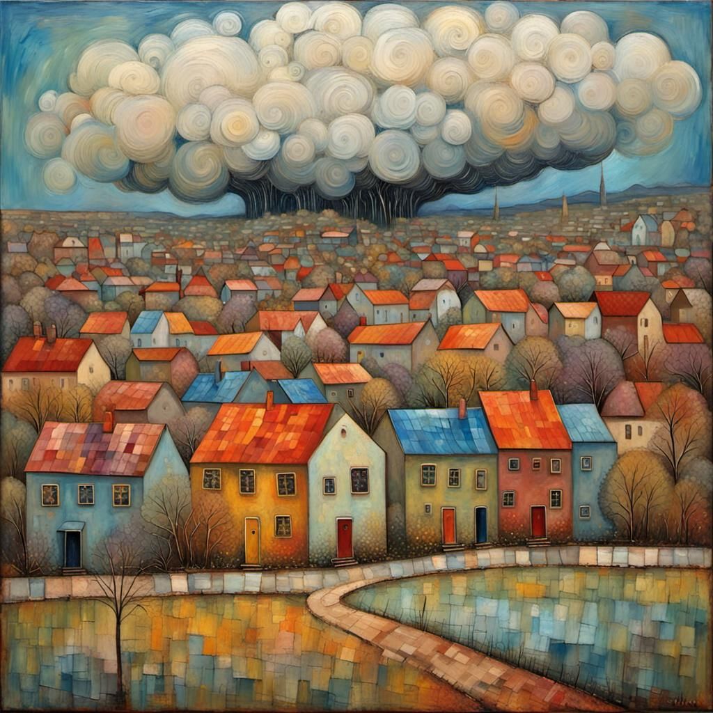 Scandinavian Spring Storm: Encaustic Impasto Landscape