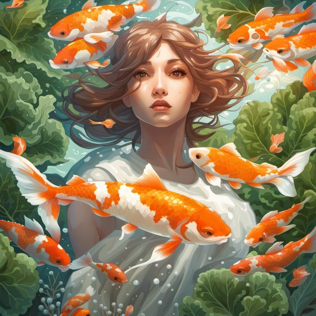 Koi in Vegetable Garden: Hyperdetailed Digital Portrait